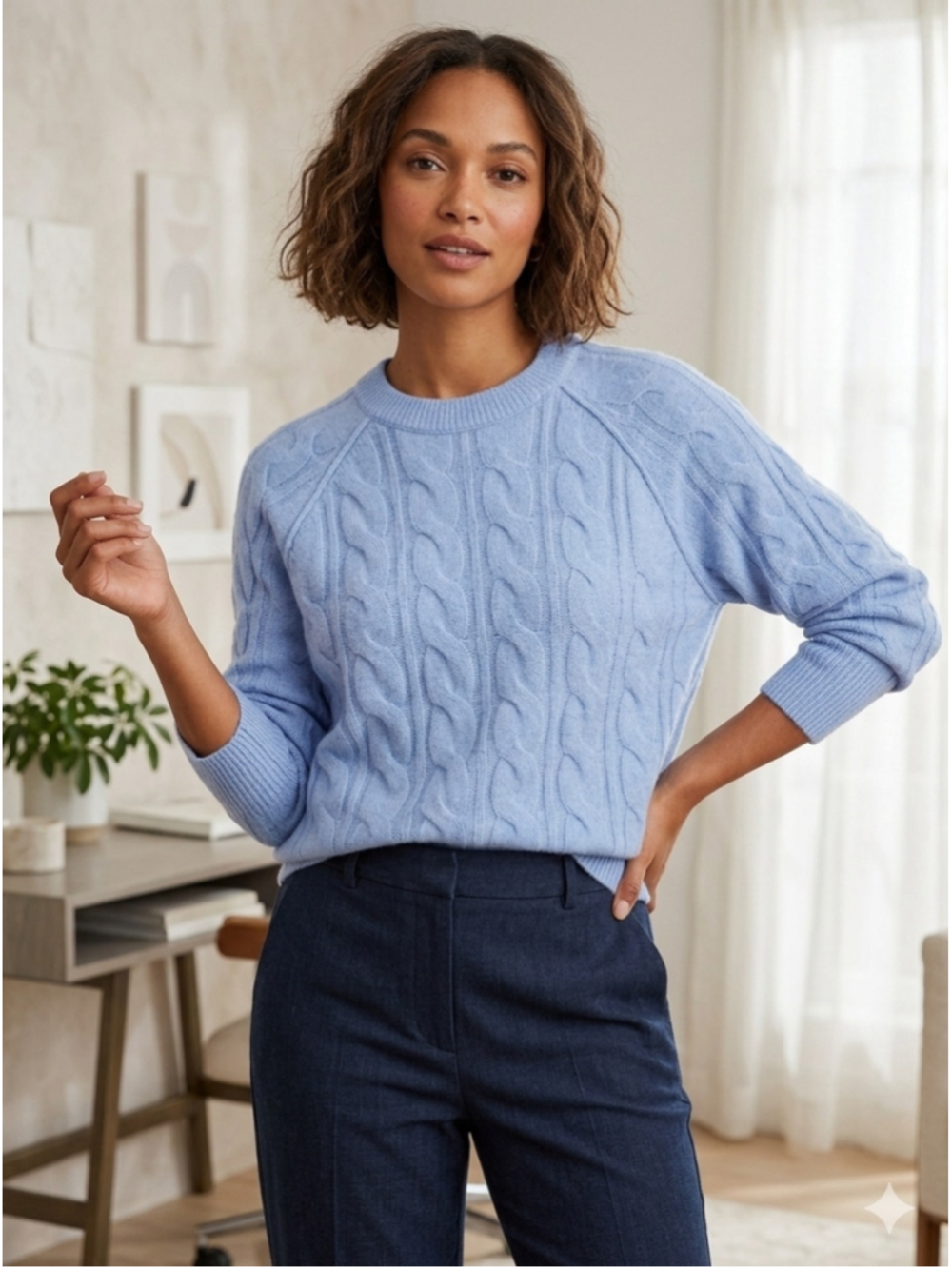 Women's Aerie Cable Knit Crew Neck Sweater Blue Size S. 2008